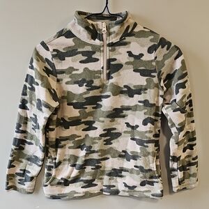 Place Kids Size 7-8 Camo Quarter-Zip Fleece Pullover - Green, Black, Cream